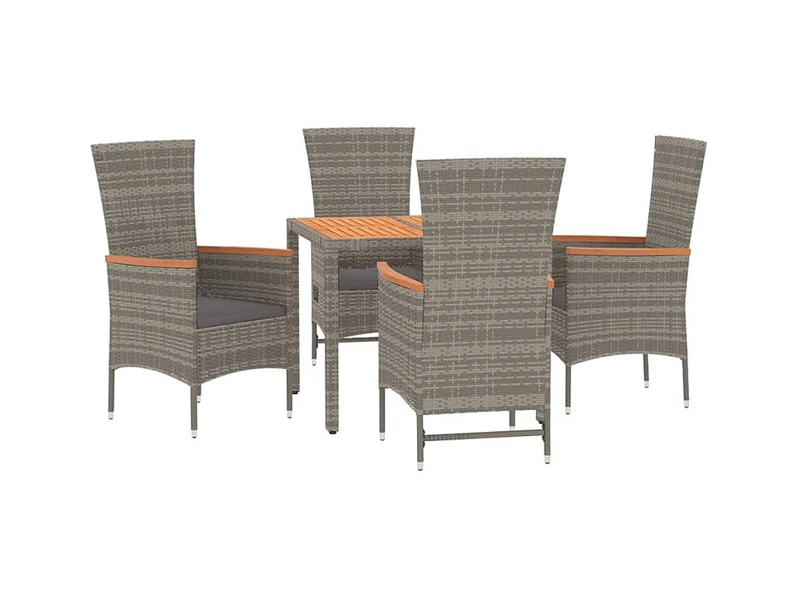 Cape May  Ensemble à manger de jardin 5 pcs coussins gris résine tressée