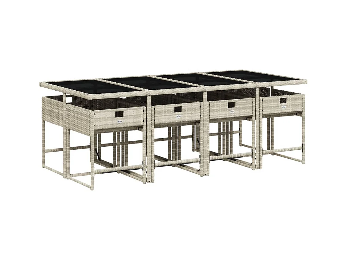 Arlon  Set comedor de jardín 9 pzas cojines ratán sintético gris claro