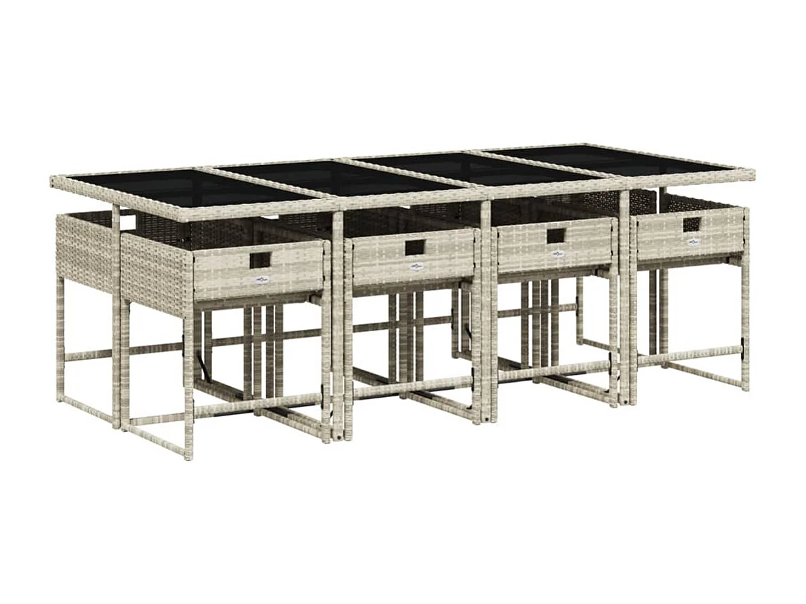 Arlon  Ensemble à manger de jardin et coussins 9 pcs gris clair rotin