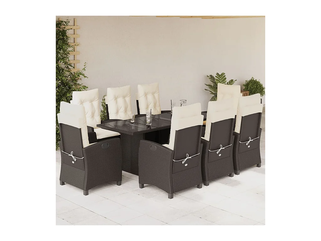 Bryndra  Ensemble à manger de jardin et coussins 9 pcs marron poly rotin