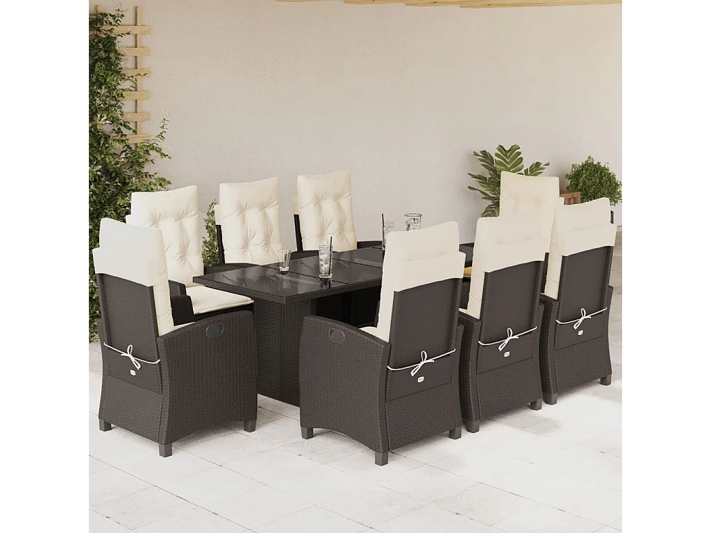 Bryndra  9-delige Tuinset met kussens poly rattan bruin