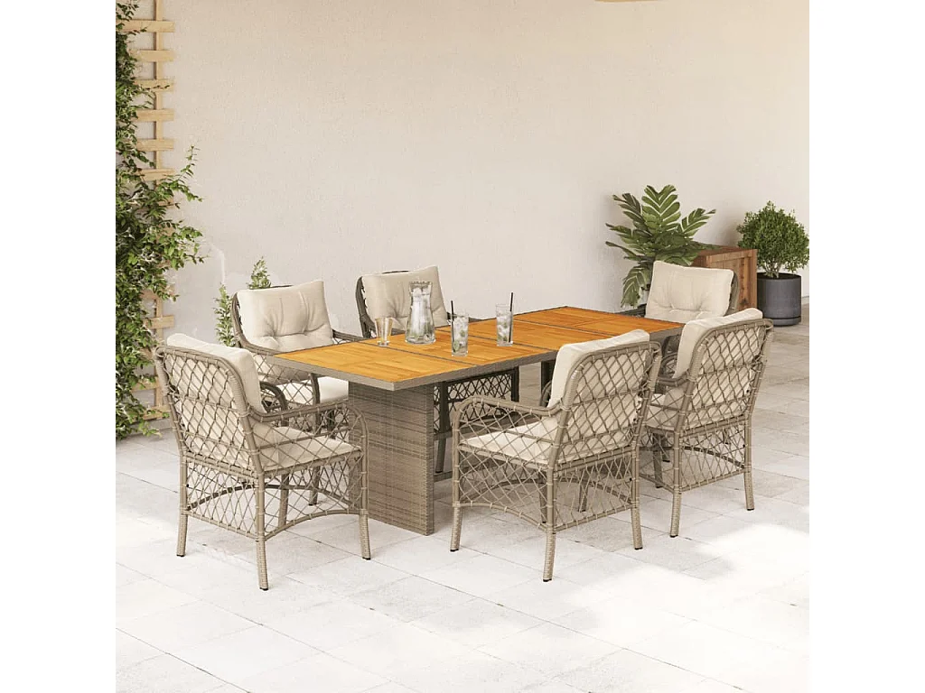 Fort Bragg  7-delige Tuinset met kussens poly rattan beige