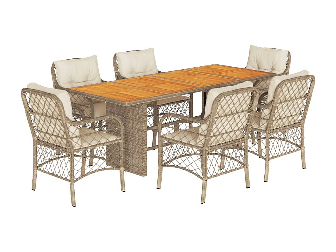 Fort Bragg  7-delige Tuinset met kussens poly rattan beige