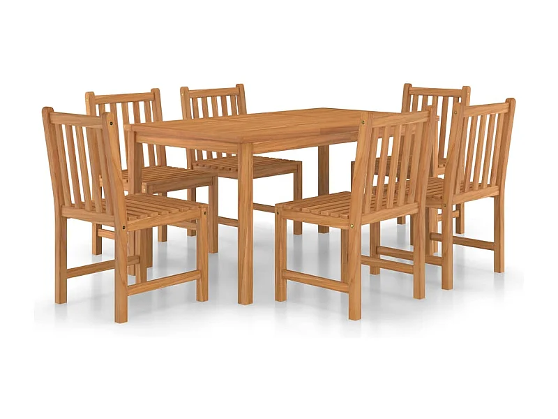 Birgit  Conjunto de comedor de jardín de 7 piezas, 150 x 90 cm, madera maciza de teca