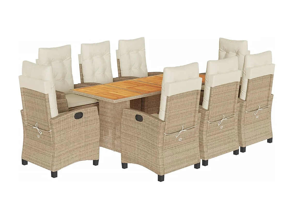 Frances  9-delige Tuinset met kussens poly rattan beige