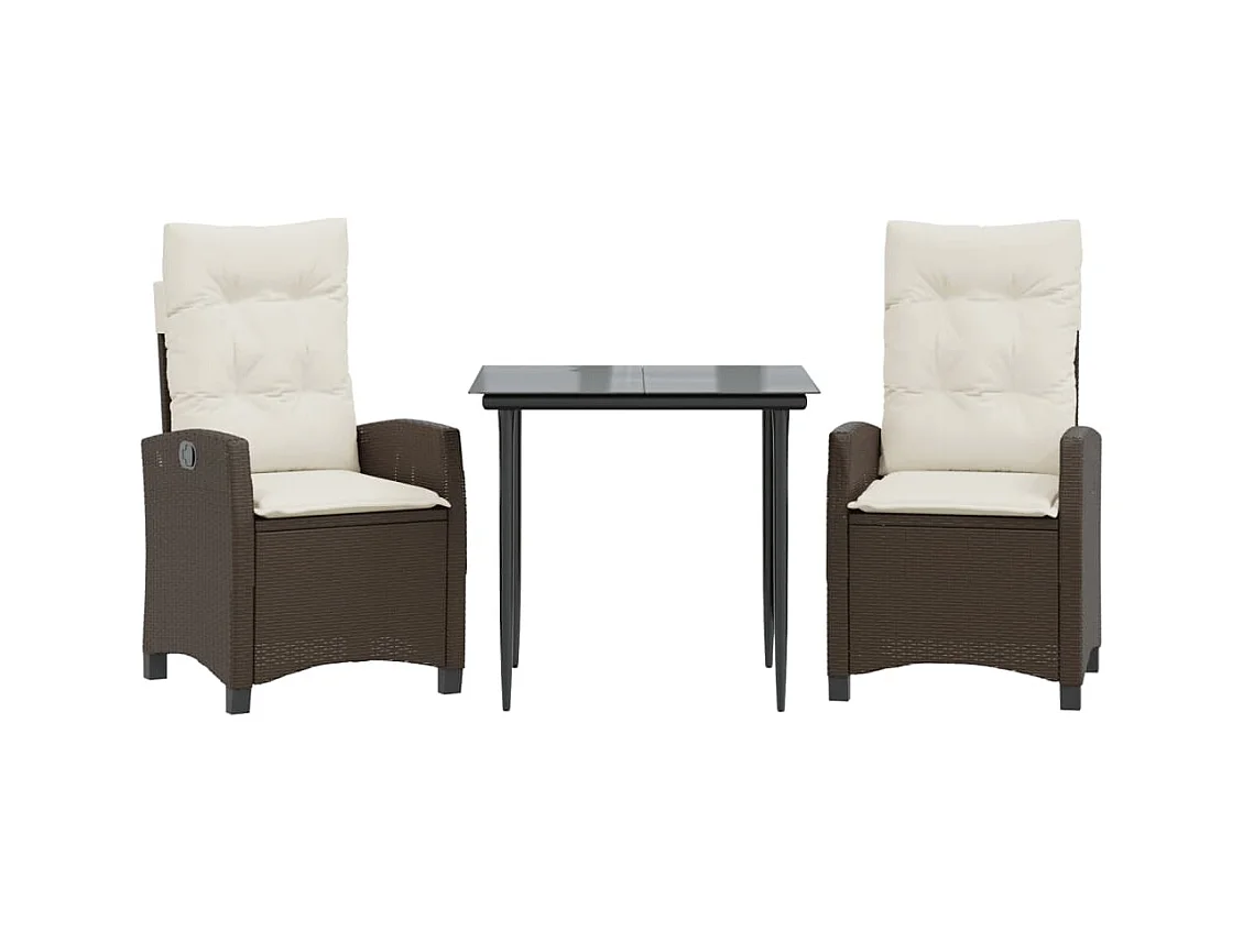 Mauno  Ensemble à manger de jardin 3 pcs et coussins marron poly rotin