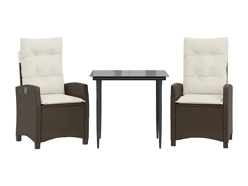 Mauno  Set comedor de jardín 3 piezas y cojines ratán sintético marrón