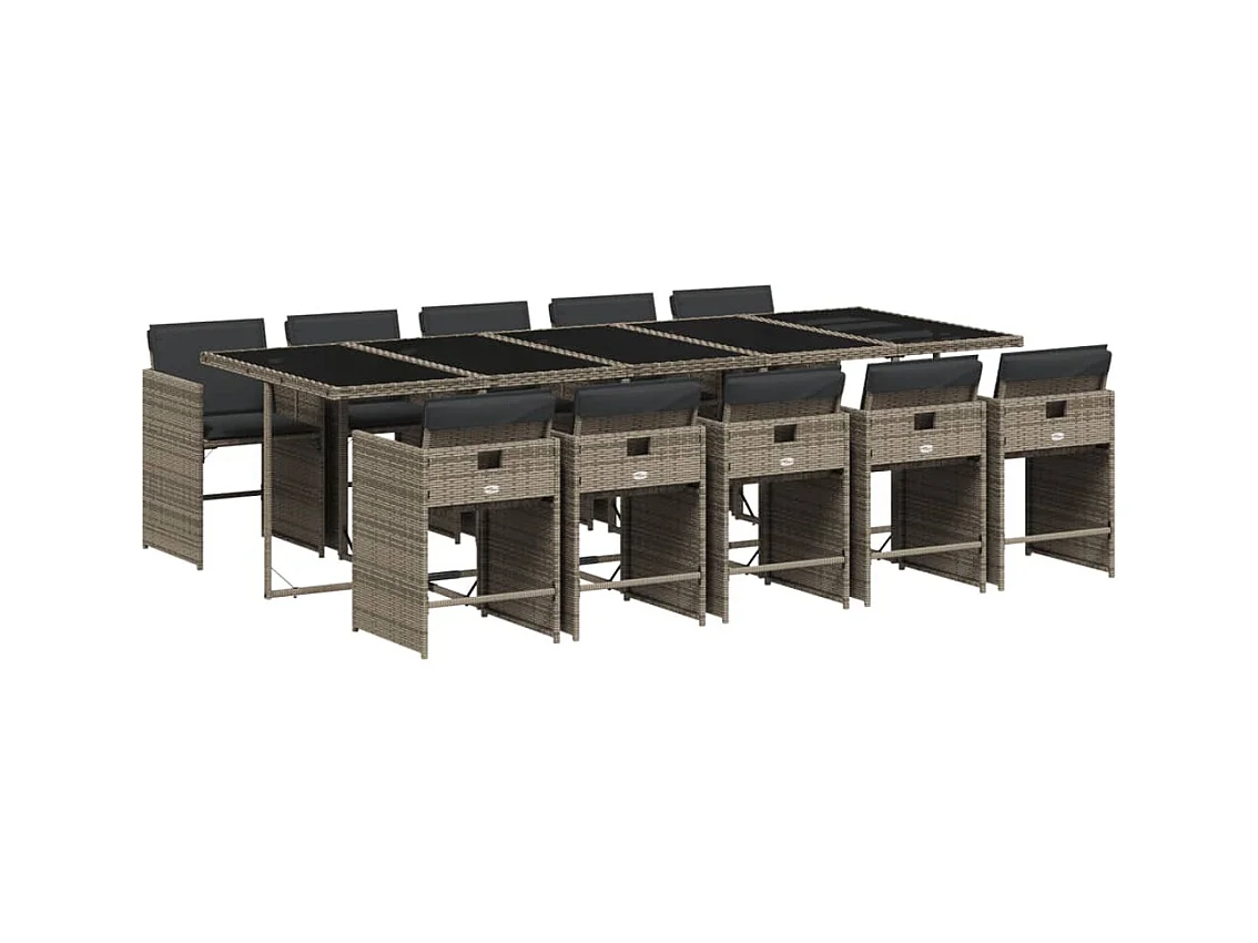 Zele  11-delige Tuinset met kussens poly rattan grijs