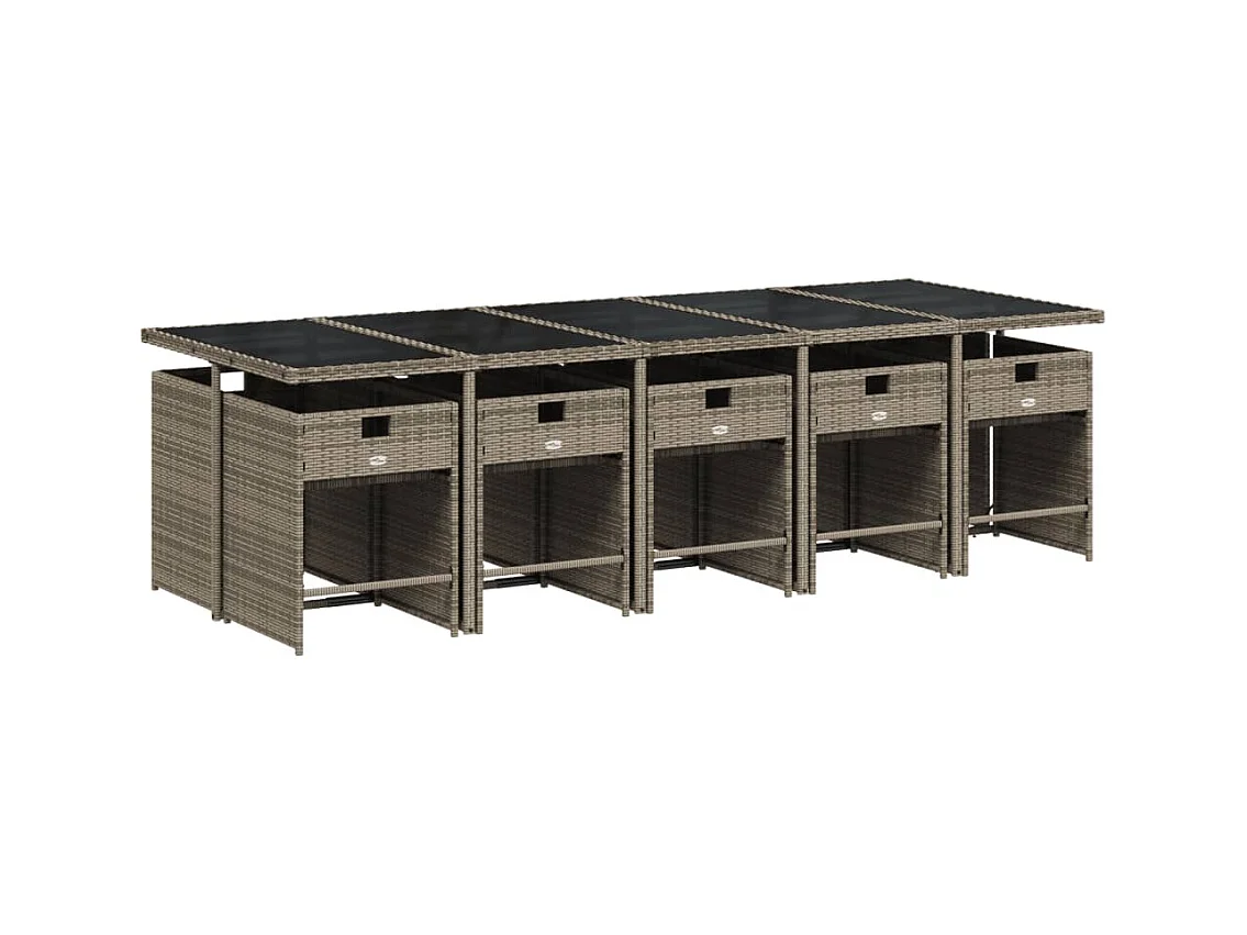 Zele  11-delige Tuinset met kussens poly rattan grijs