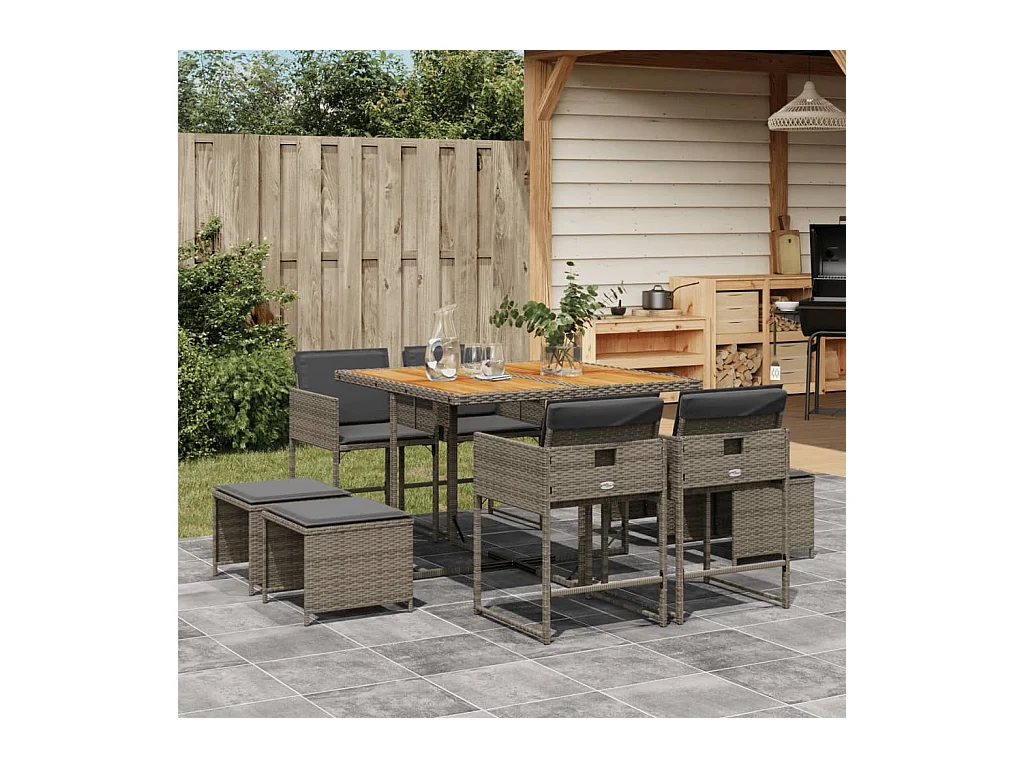 Kirkland  Ensemble à manger de jardin 9 pcs coussins gris résine tressée