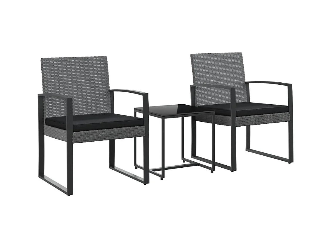 Marie-Philomène  Set comedor jardín 3 pzas cojines PP aspecto ratán gris oscuro