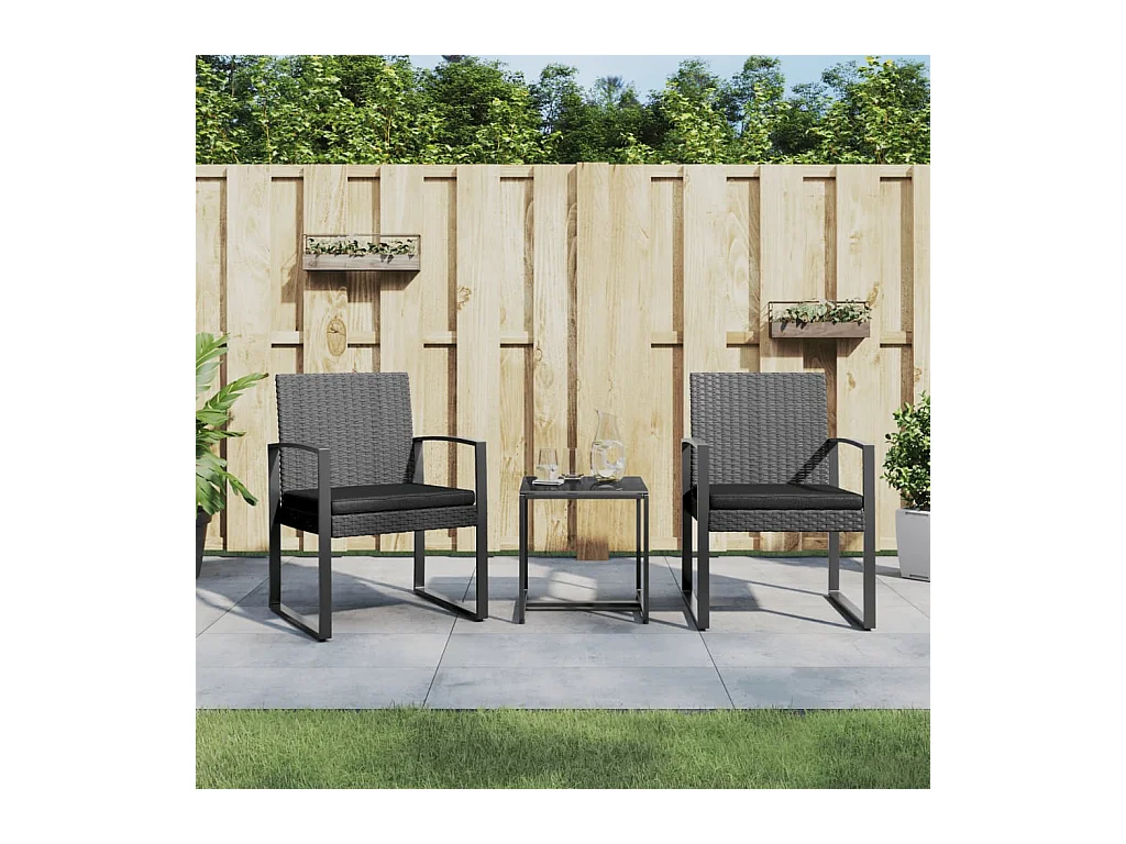 Marie-Philomène  Set comedor jardín 3 pzas cojines PP aspecto ratán gris oscuro