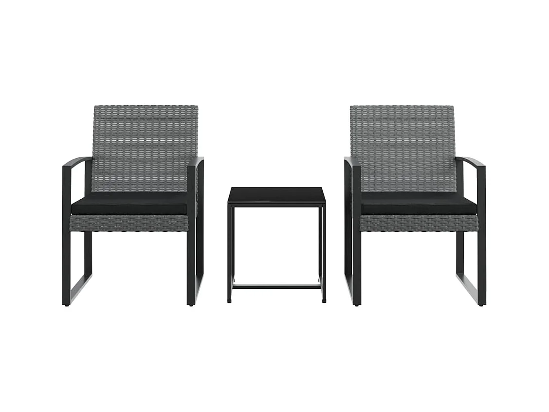 Marie-Philomène  Set comedor jardín 3 pzas cojines PP aspecto ratán gris oscuro