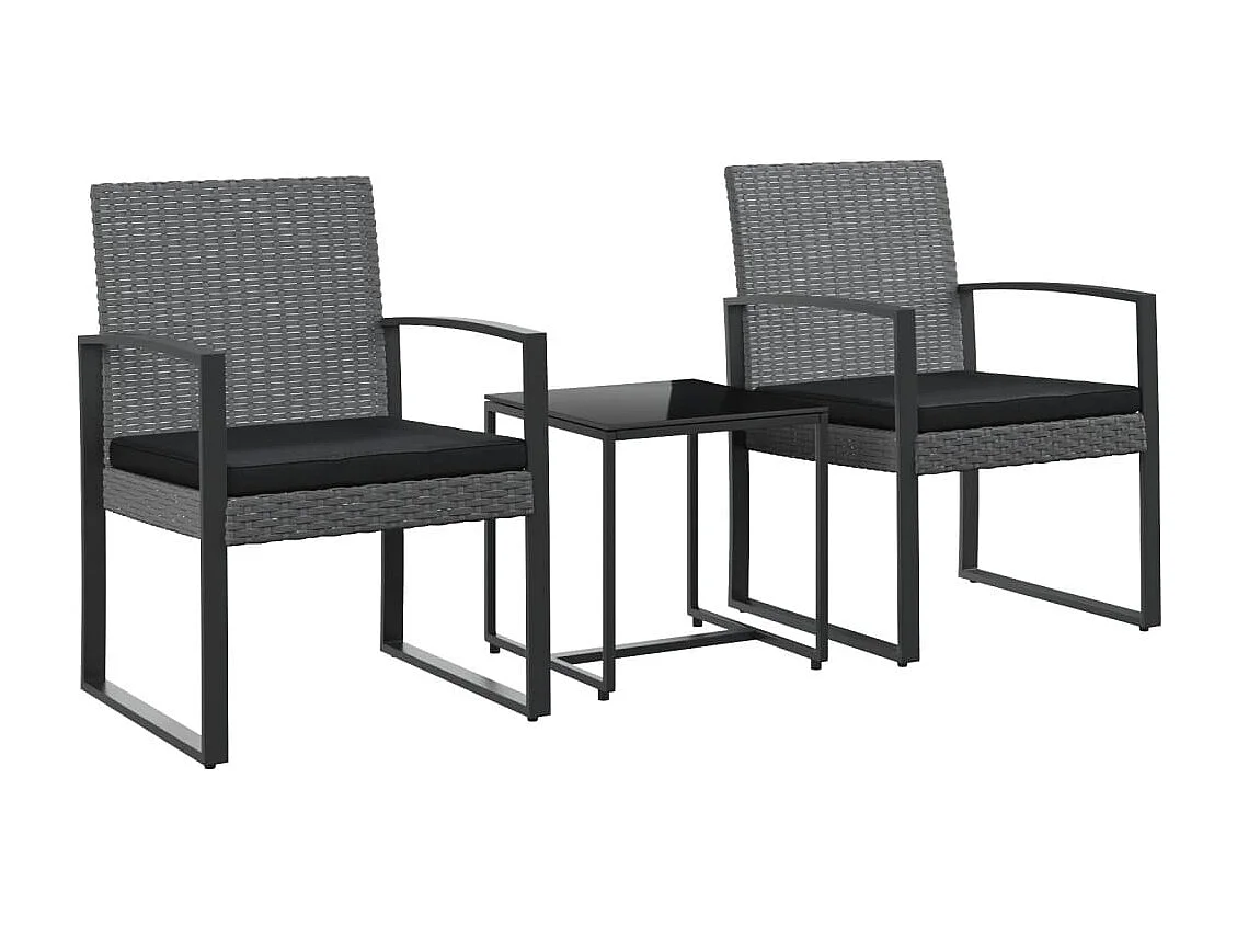 Marie-Philomène  Ensemble à manger de jardin coussins 3 pcs gris foncé rotin PP