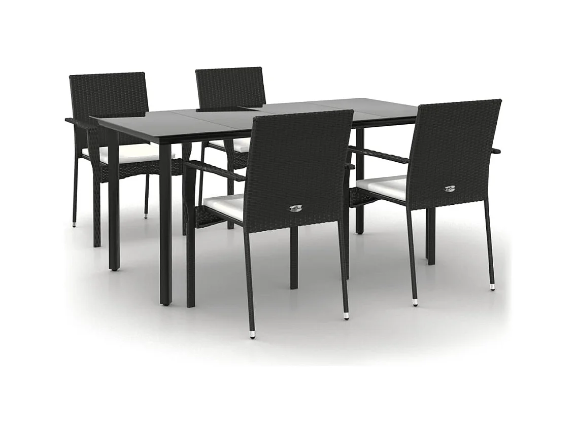 Karl Mason  Ensemble à manger de jardin coussins 5pcs Noir Résine tressée