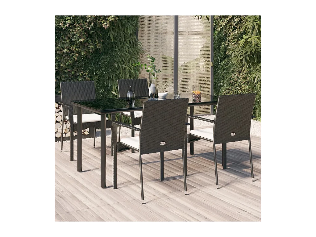 Karl Mason  Ensemble à manger de jardin coussins 5pcs Noir Résine tressée