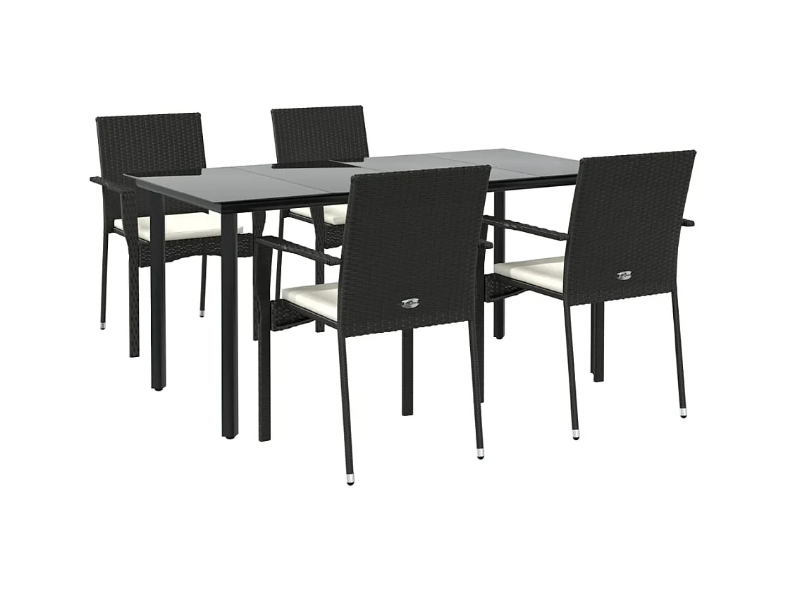 Karl Mason  Ensemble à manger de jardin coussins 5pcs Noir Résine tressée