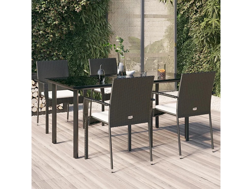 Karl Mason  Set de muebles jardín 5 pzas con cojines ratán sintético negro