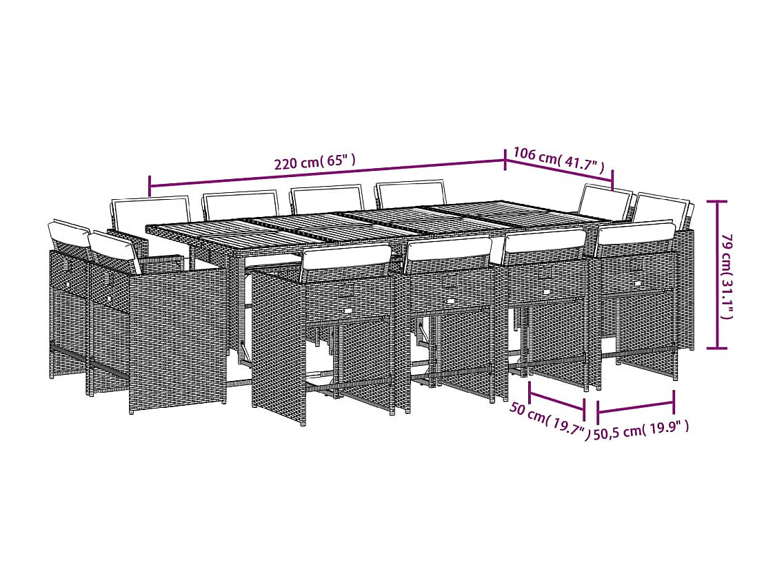 Celina  13-delige Tuinset met kussens poly rattan lichtgrijs