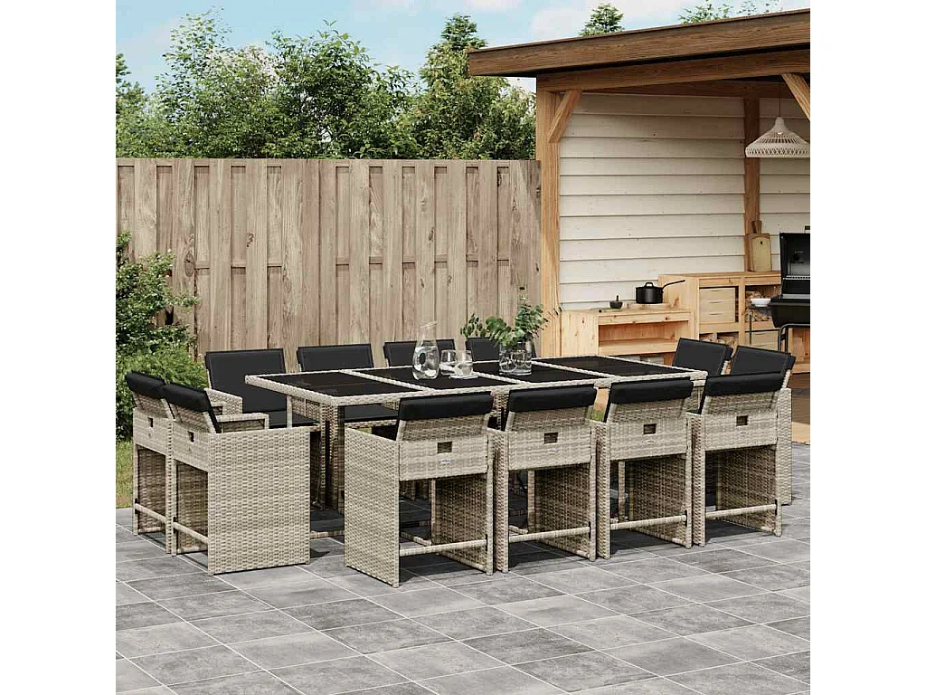 Celina  Ensemble à manger de jardin et coussins 13 pcs gris clair rotin