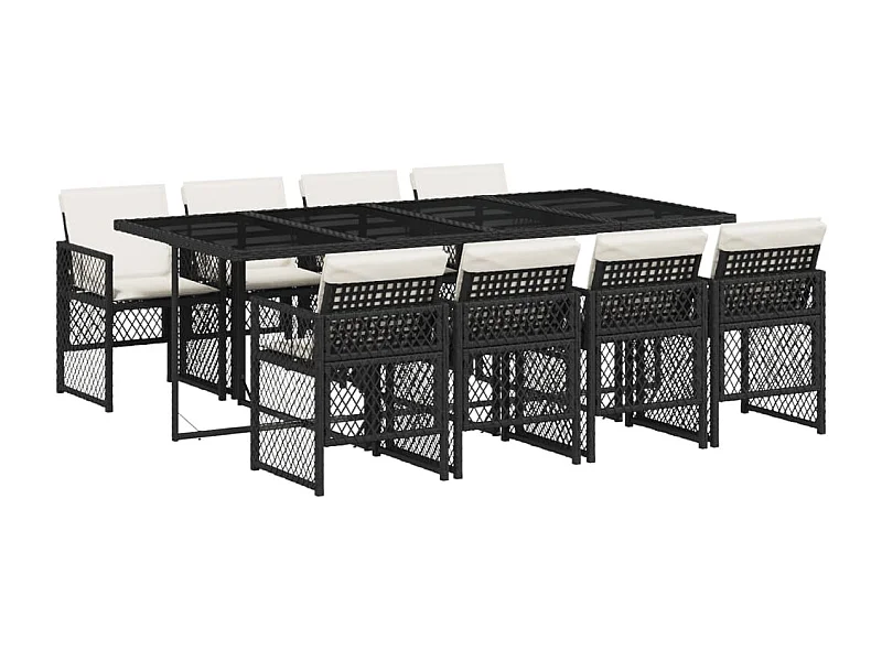 Connersville  Ensemble à manger de jardin 9pcs coussins noir résine tressée