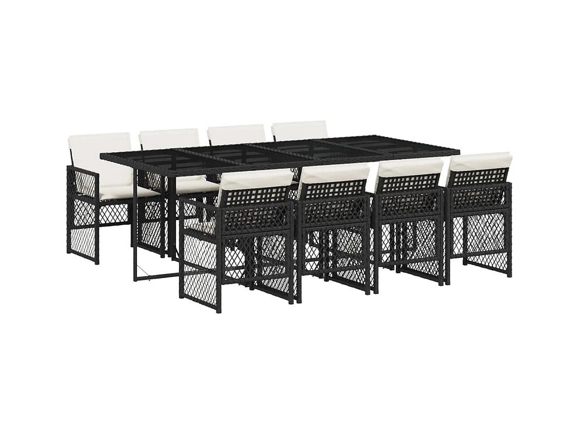 Connersville  Ensemble à manger de jardin 9pcs coussins noir résine tressée