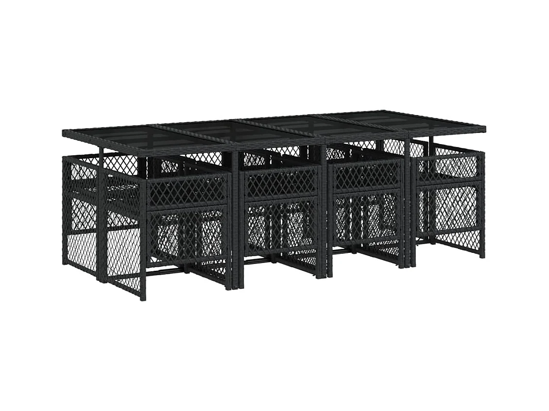 Connersville  Ensemble à manger de jardin 9pcs coussins noir résine tressée