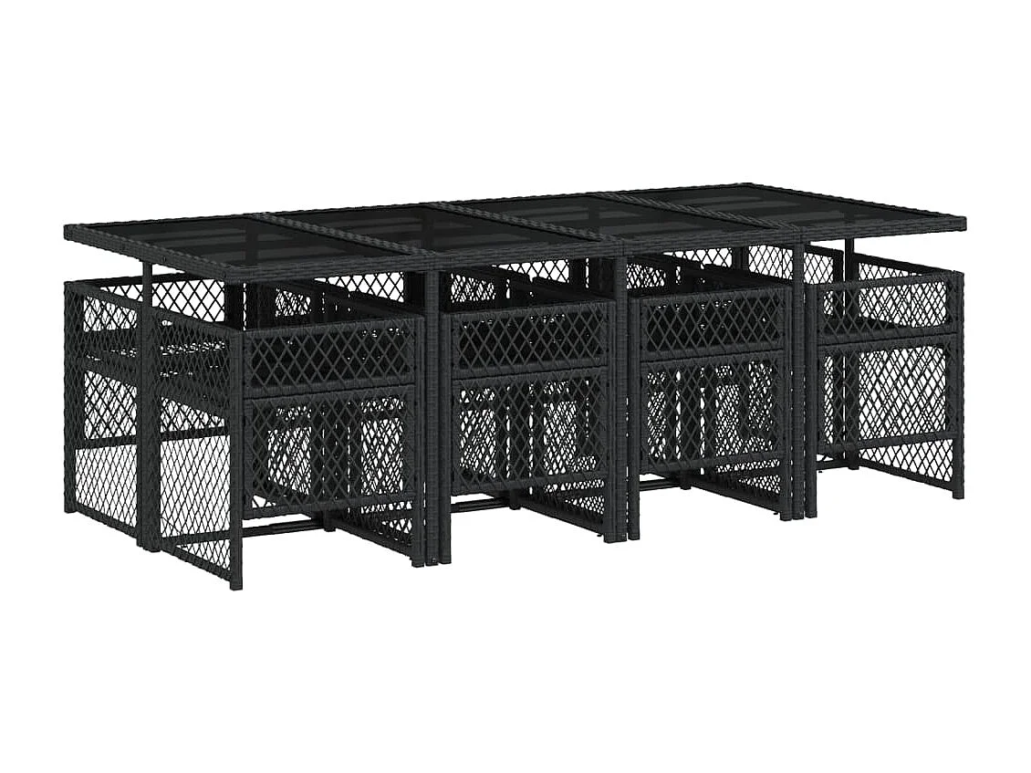 Connersville  Set de comedor de jardín 9 pzas y cojines ratán sintético negro