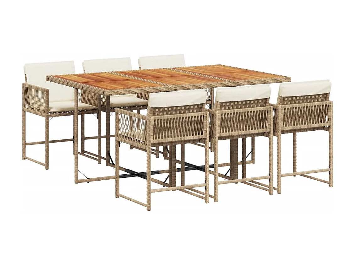Sharif  Ensemble à manger de jardin et coussins 7 pcs beige poly rotin