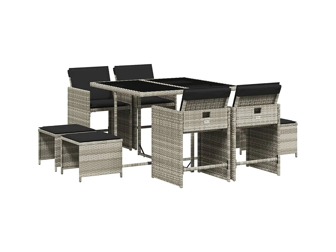 Zenn  9-delige Tuinset met kussens poly rattan lichtgrijs