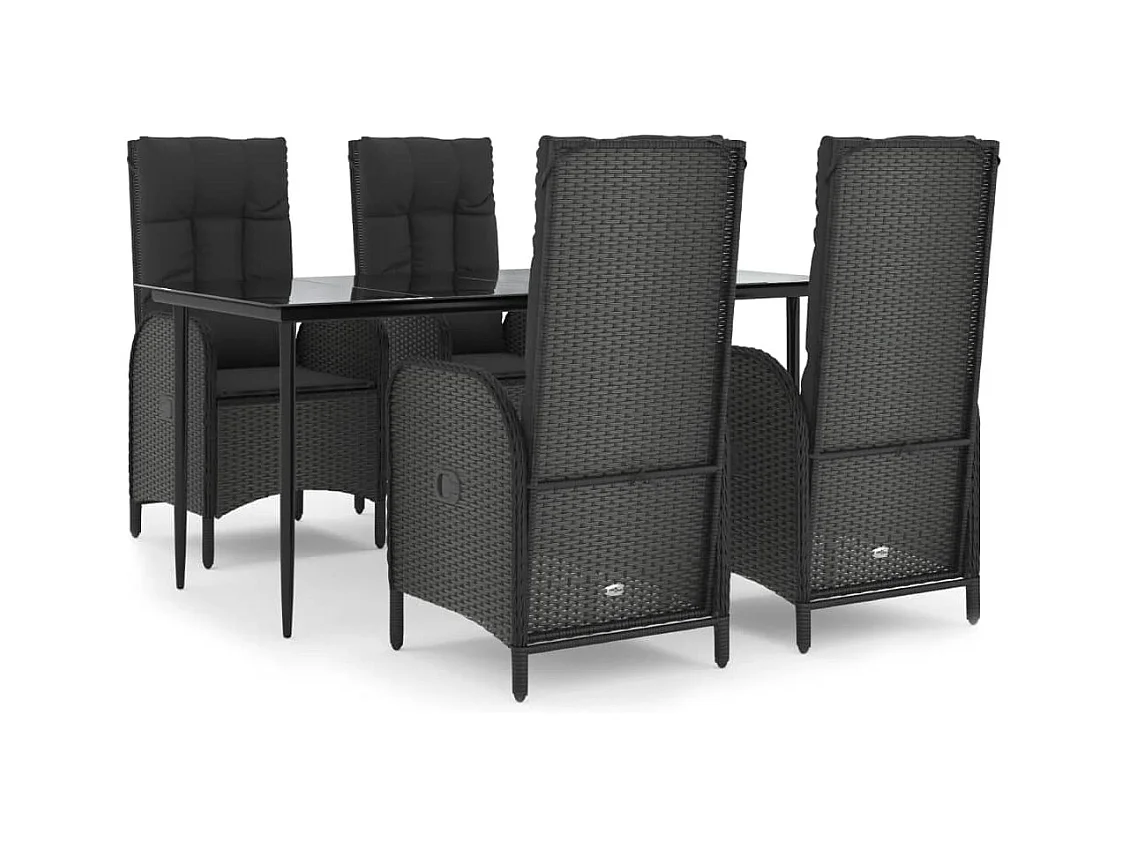Lochem  Ensemble à manger de jardin coussins 5pcs Noir Résine tressée