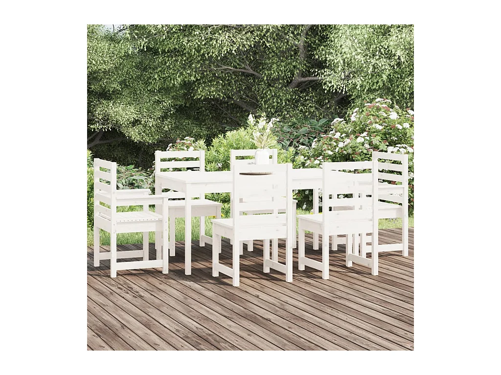 Janne Elise  Ensemble à manger de jardin 7 pcs blanc bois massif de pin
