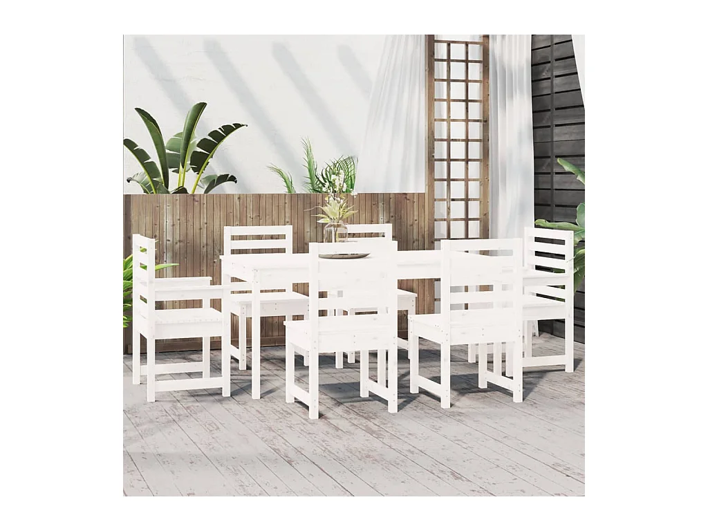 Janne Elise  Ensemble à manger de jardin 7 pcs blanc bois massif de pin