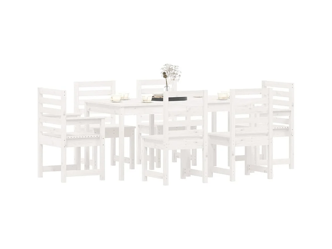 Janne Elise  Ensemble à manger de jardin 7 pcs blanc bois massif de pin