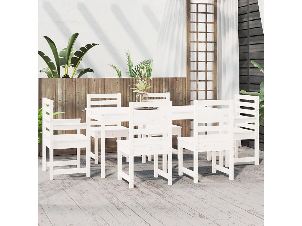Janne Elise  Ensemble à manger de jardin 7 pcs blanc bois massif de pin