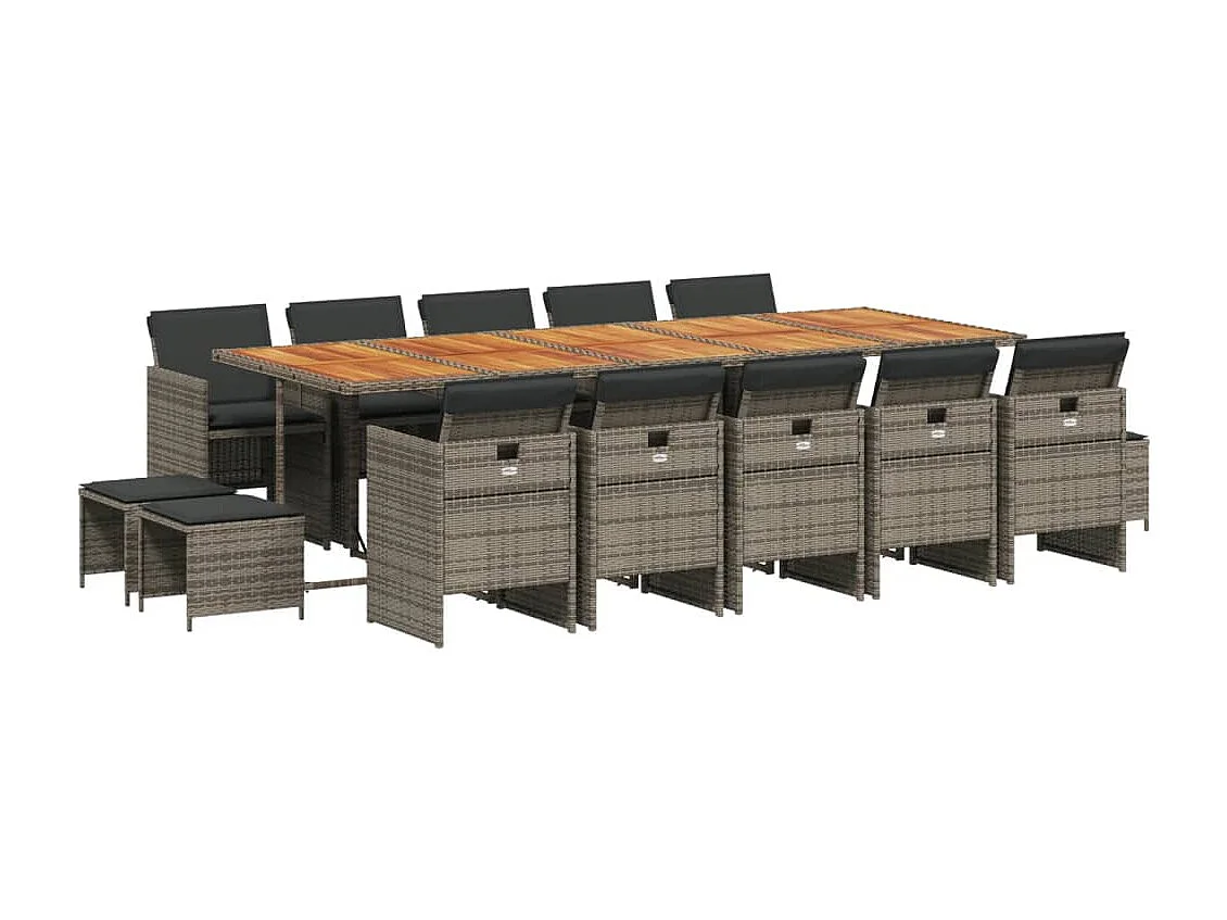 Bonno  15-delige Tuinset met kussens poly rattan grijs