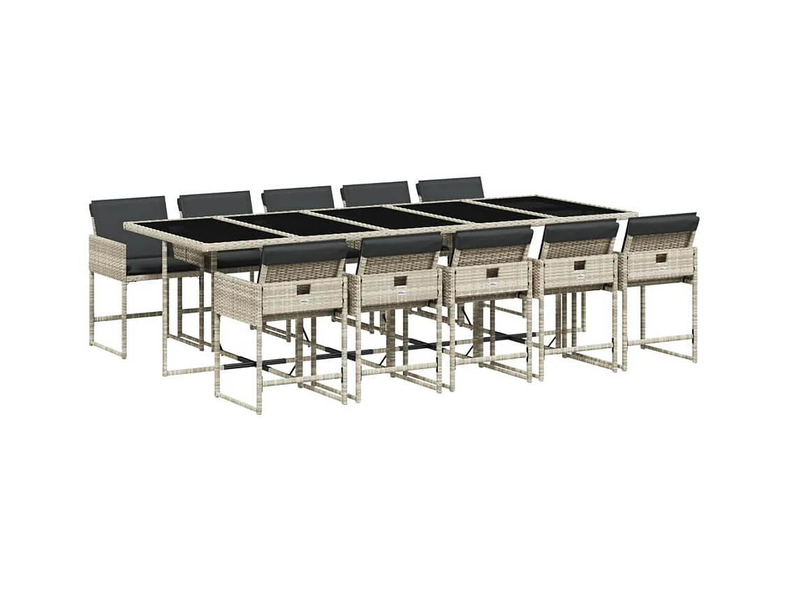 Arlon  Set de comedor de jardín 11 pzas y cojines ratán sintético gris