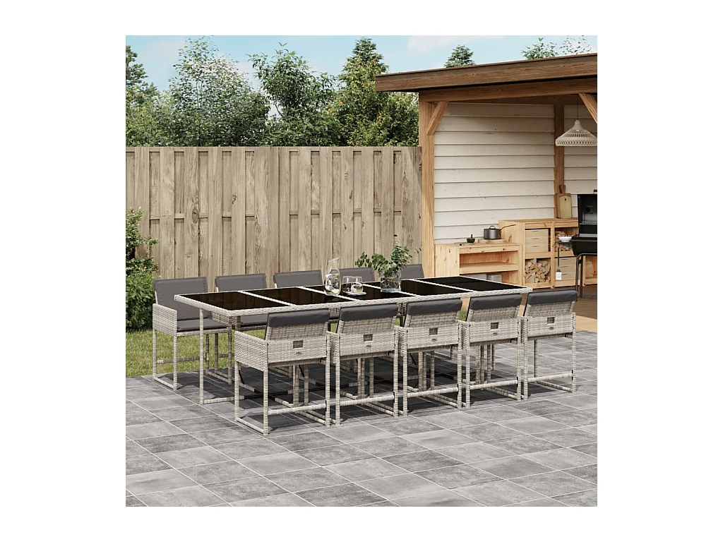 Arlon  Set de comedor de jardín 11 pzas y cojines ratán sintético gris