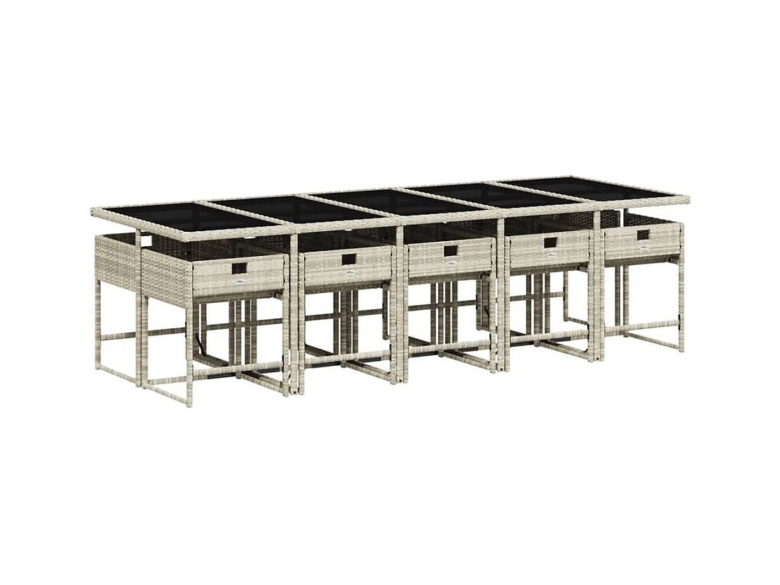 Arlon  Set de comedor de jardín 11 pzas y cojines ratán sintético gris