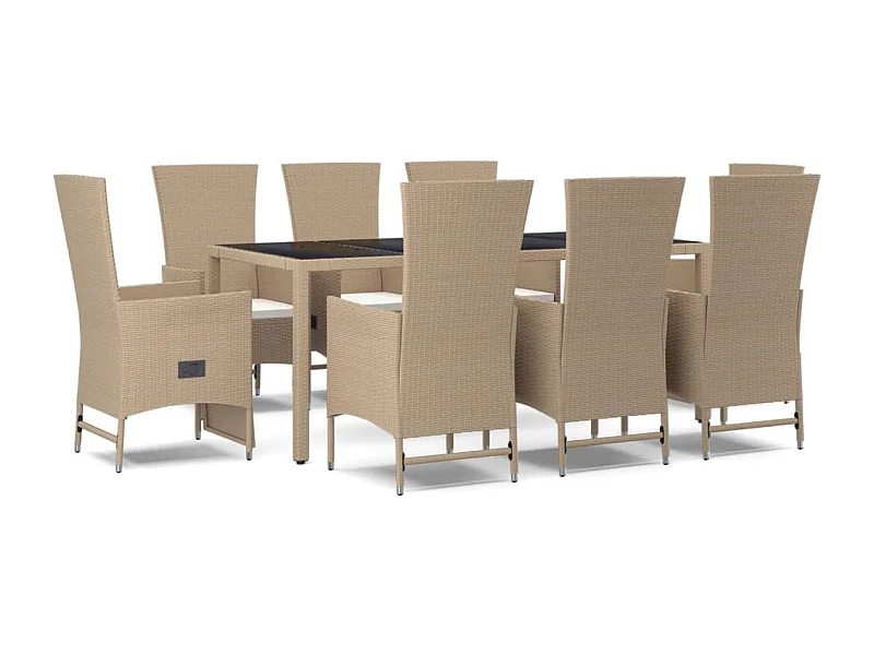 Briena  Set comedor de jardín 9 pzas con cojines ratán sintético beige