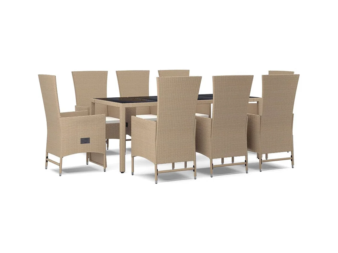Briena  Ensemble à manger de jardin et coussins 9 pcs beige Poly rotin