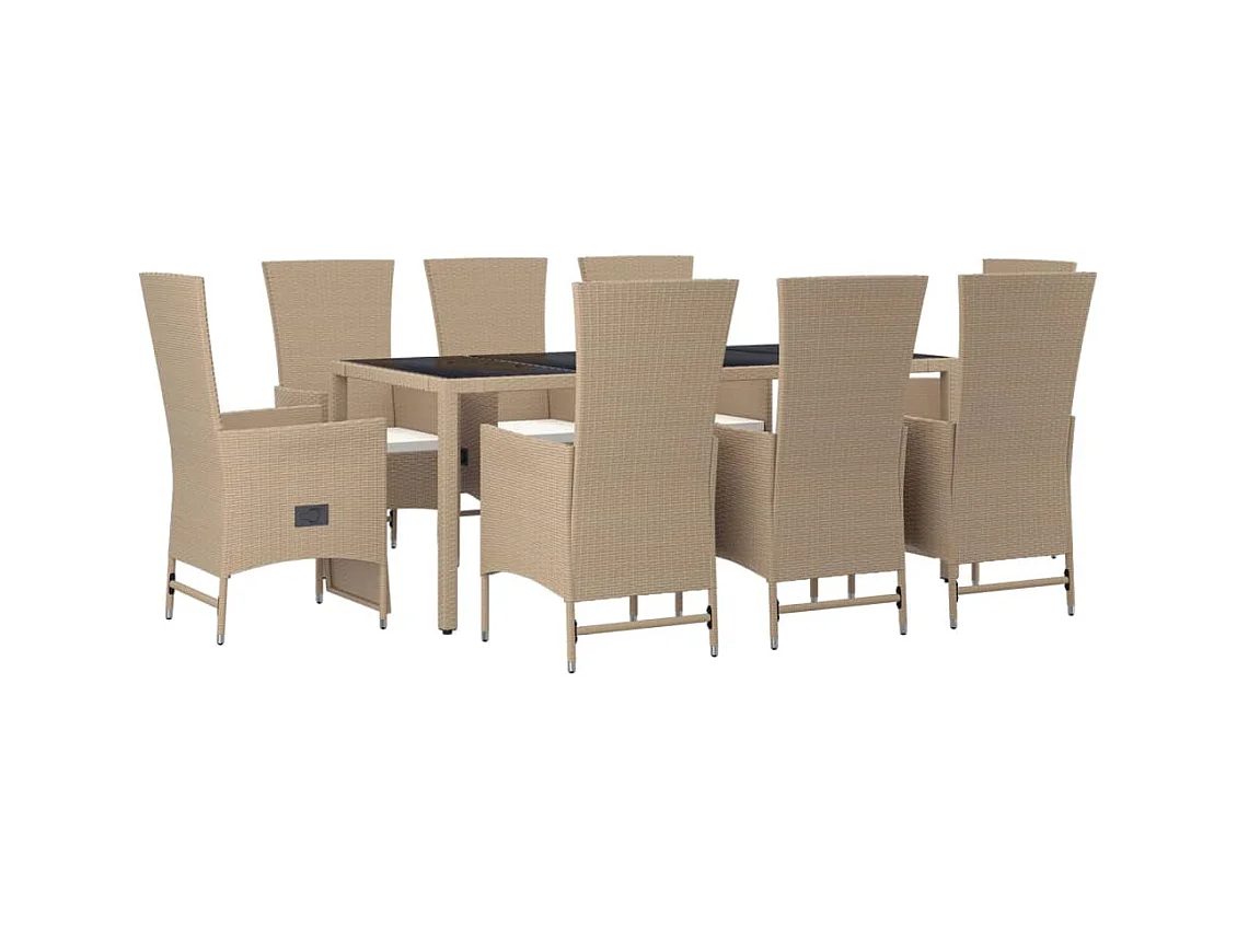 Briena  Ensemble à manger de jardin et coussins 9 pcs beige Poly rotin