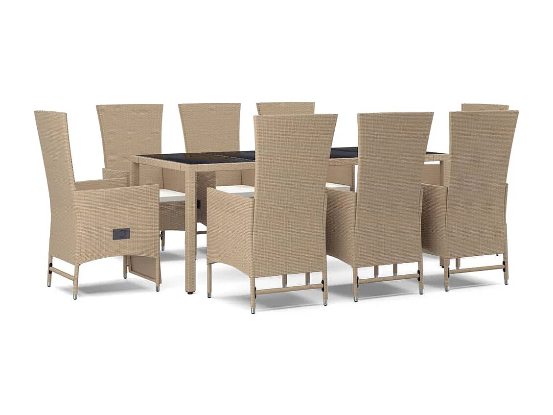 Briena  9-delige Tuinset met kussens poly rattan beige