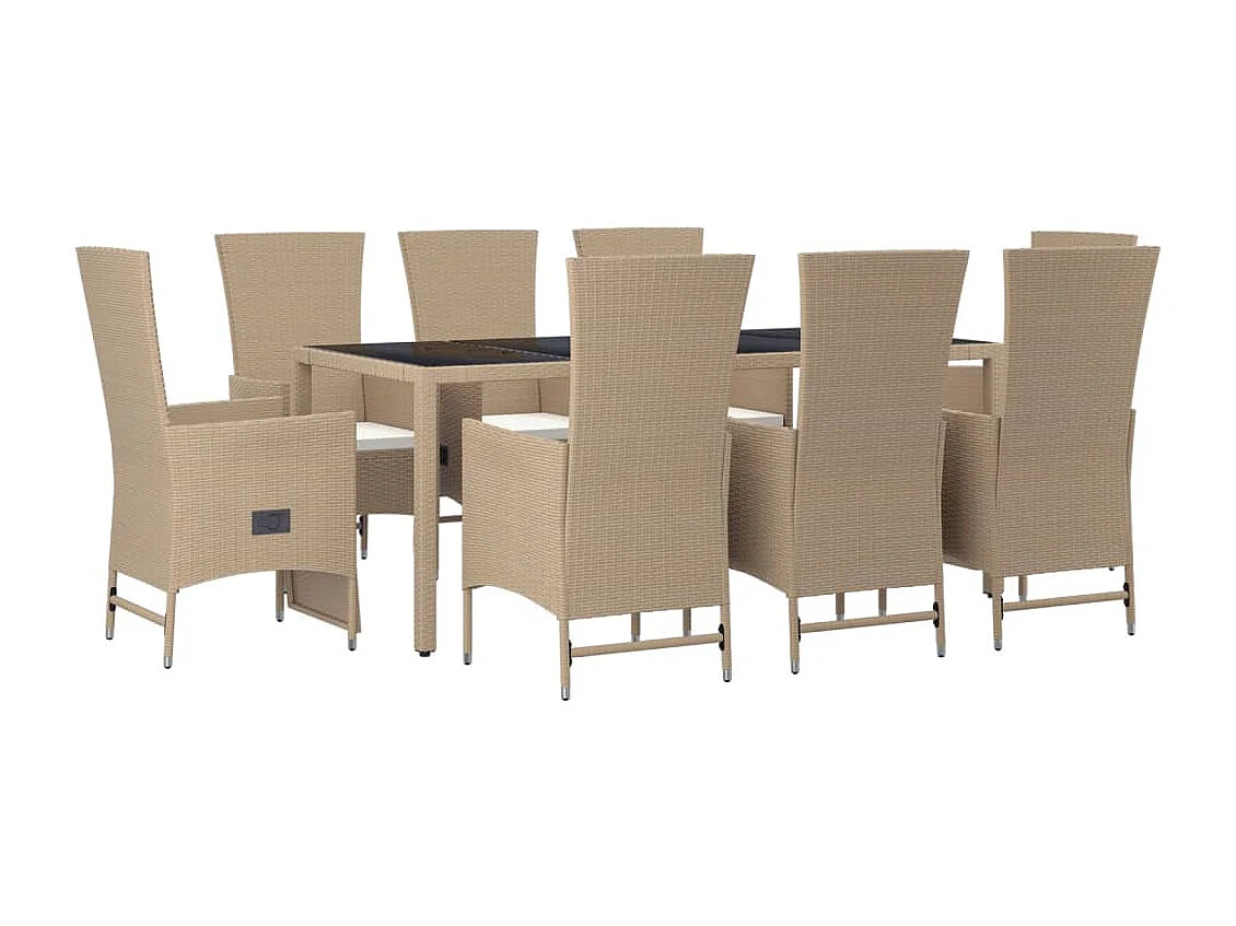 Briena  9-delige Tuinset met kussens poly rattan beige