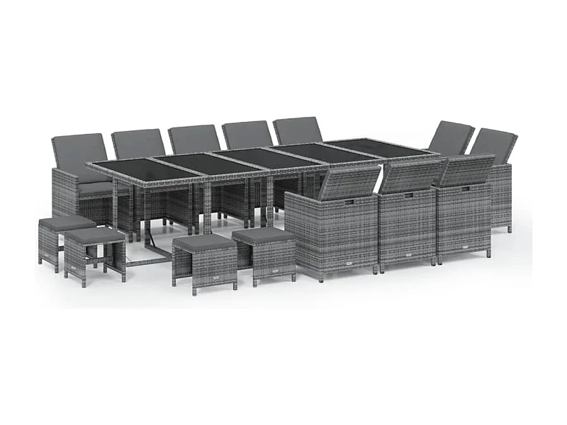 Niek  15-delige Tuinset met kussens poly rattan grijs