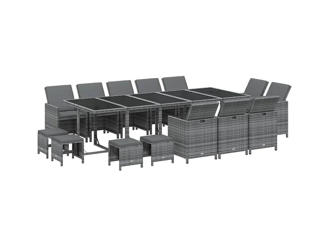 Niek  15-delige Tuinset met kussens poly rattan grijs