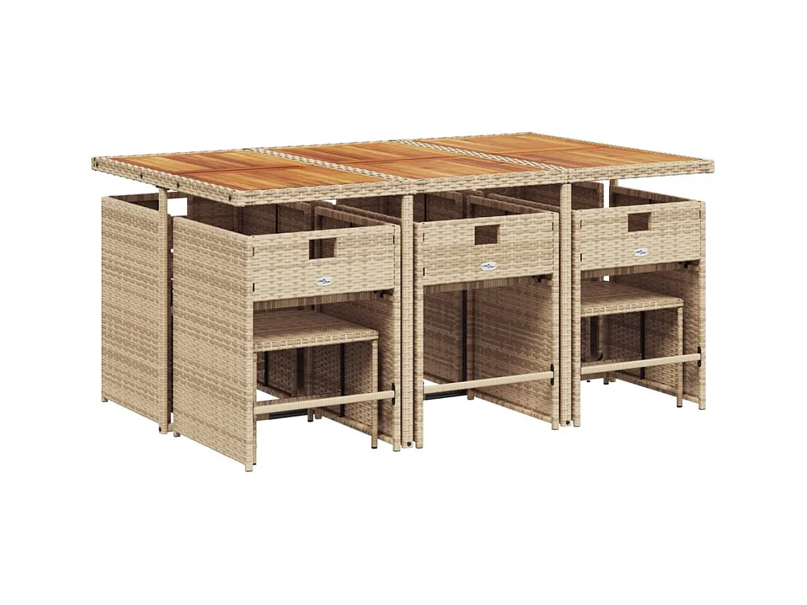 Zenn  Ensemble à manger de jardin et coussins 11 pcs beige poly rotin