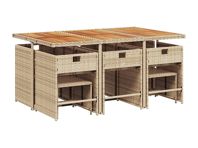 Zenn  Set comedor de jardín 11 pzas con cojines ratán sintético beige