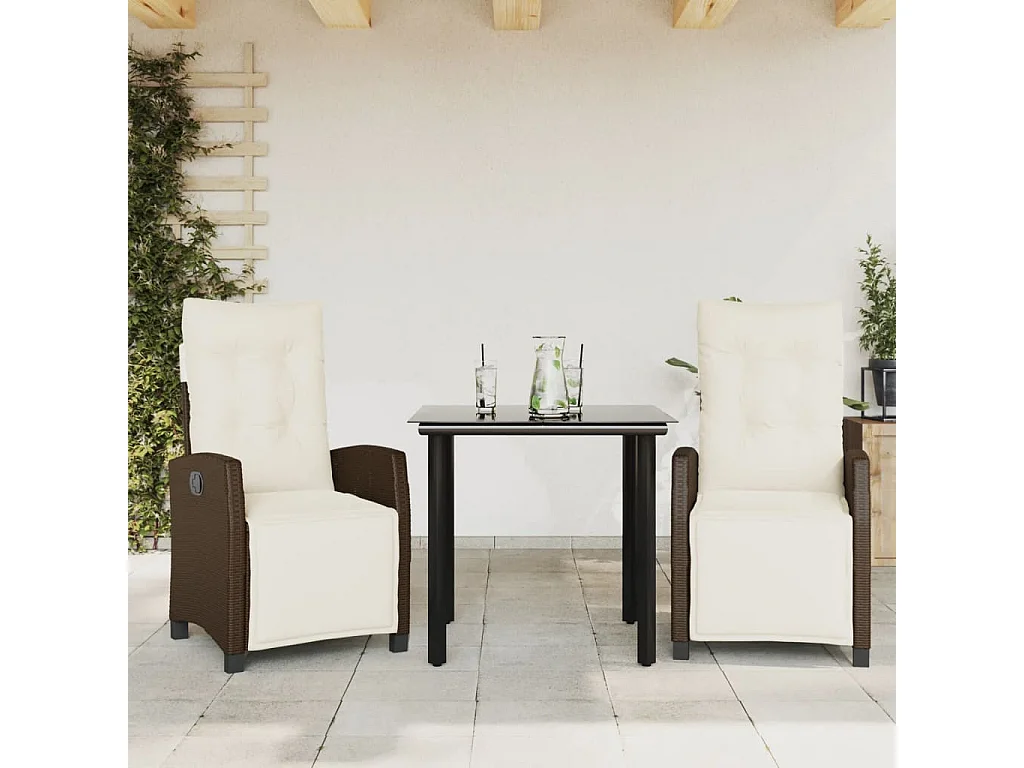 Prolenta Premium -  Ensemble à manger de jardin 3 pcs et coussins marron poly rotin
