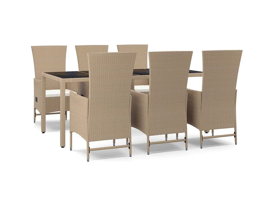Briena  Set comedor de jardín 7 pzas con cojines ratán sintético beige